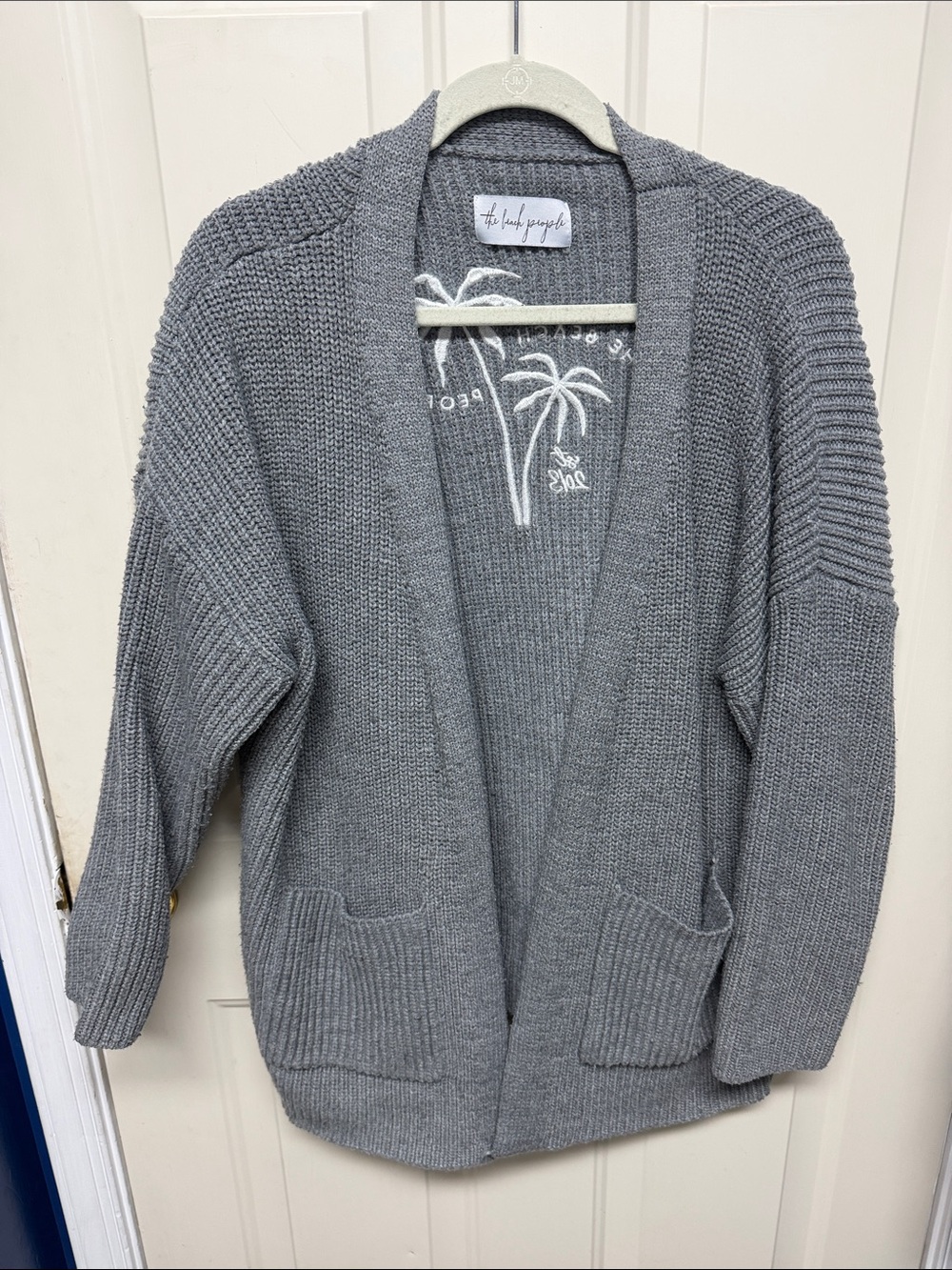 The Beach People Gray Open-Front Knit Cardigan with Front Pockets